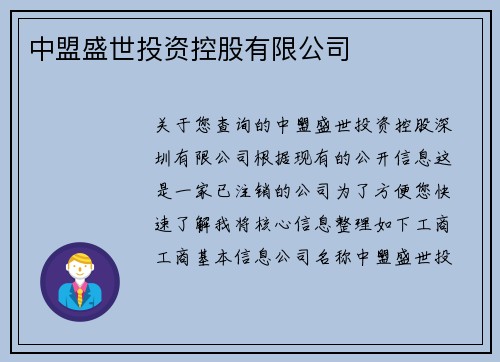 中盟盛世投资控股有限公司